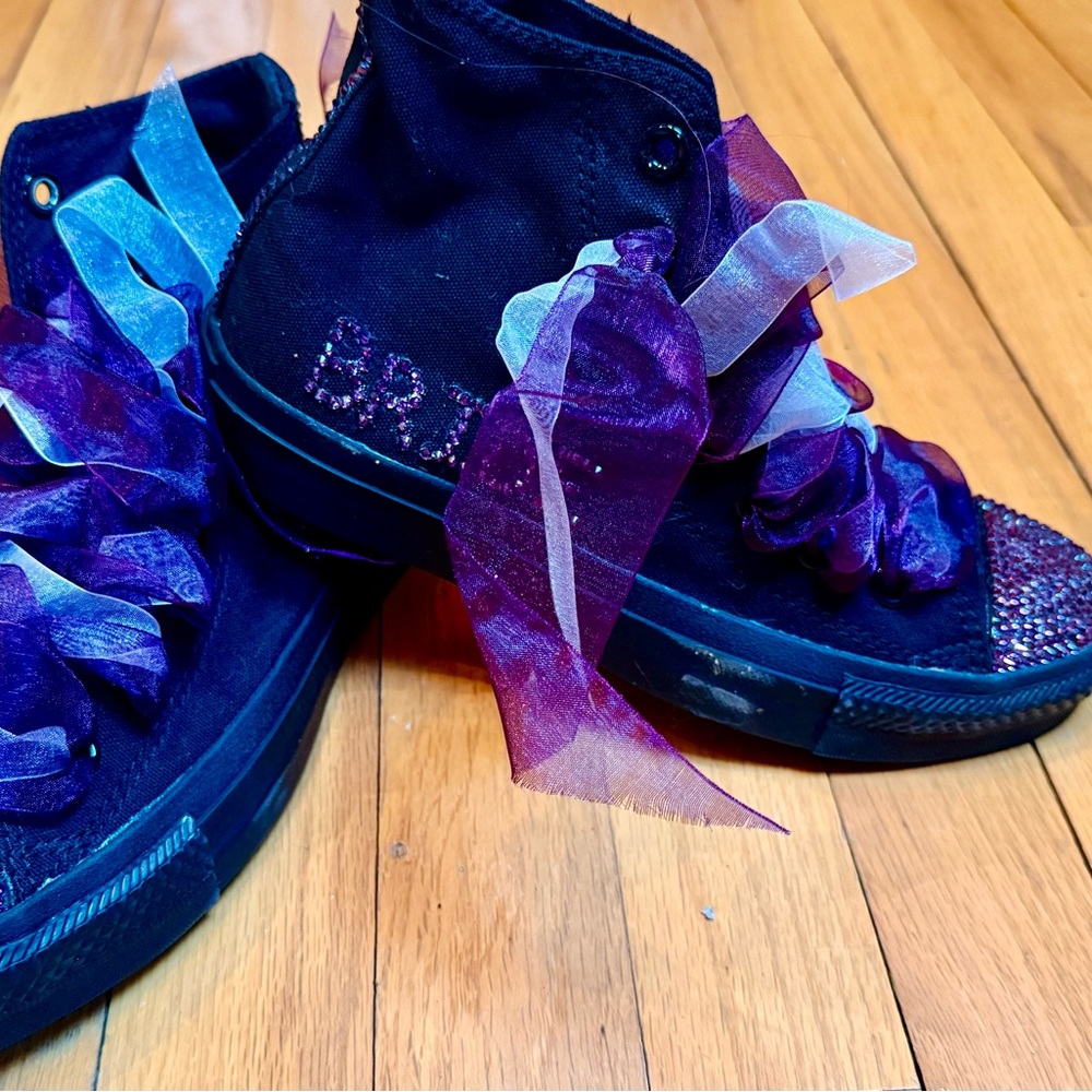 Custom Swarovski, crystal Converse Purple and Black bridal Sneakers